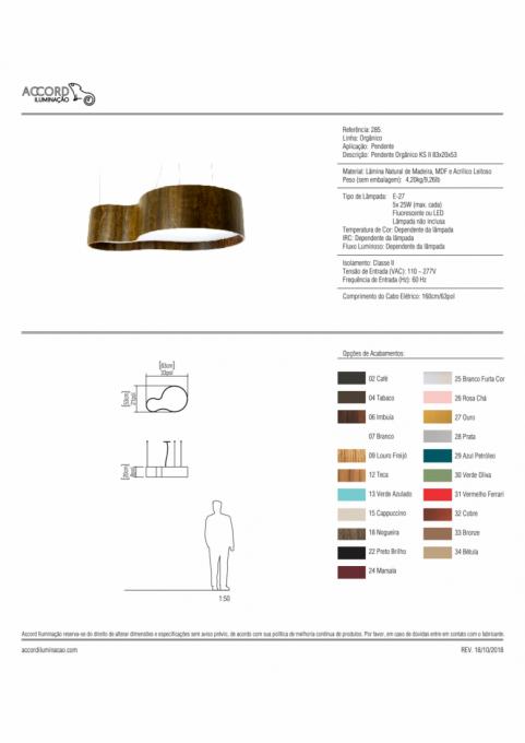Pendente Accord Orgânico Semi Cilíndrico KS II 5L E27 850x200x520mm 285 