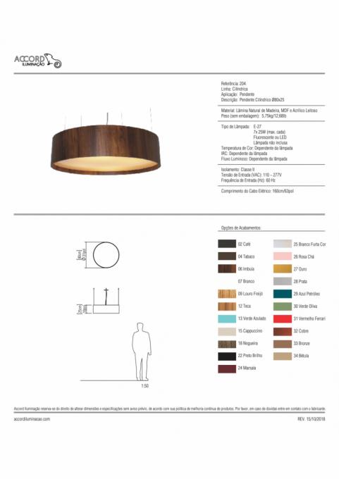 Pendente Accord Cilíndrico em Madeira 7L E27 Ø800x250mm 204