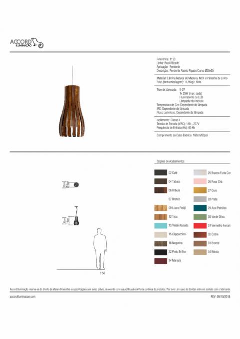 Pendente Accord Aberto Ripado Cruvo 1L E27 Ø200x350mm 1153
