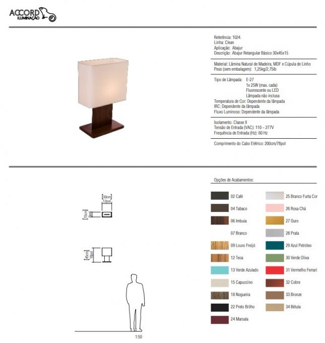 Abajur Accord Retangular 1L E27 300x150x450mm 1024