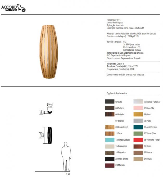 Arandela Accord Barril Ripado 3L E27 Ø250x140x700mm 4040
