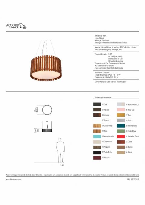 Pendente Accord Cilíndrico Ripado 6L E27 Ø700x220mm 1094