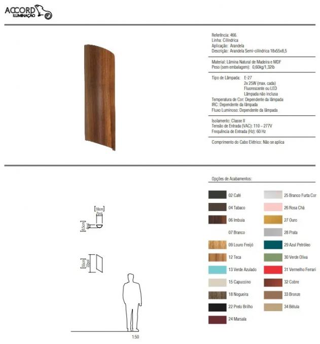 Arandela Accord Semi-Cilíndricas 2L E27 170x85x550mm 466