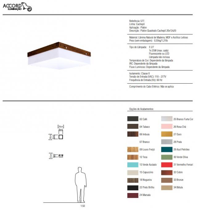 Plafon Accord Cachepot Madeira e Acrílico 1L E27 200x200x120mm 577