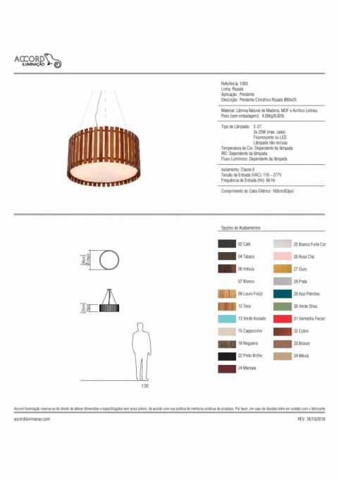 Pendente Accord Cilíndrico Ripado 3L E27 Ø600x220mm 1093