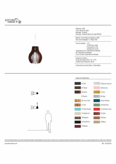 Pendente Accord Stecche Di Legno 1L E27 Ø180x220mm 1236
