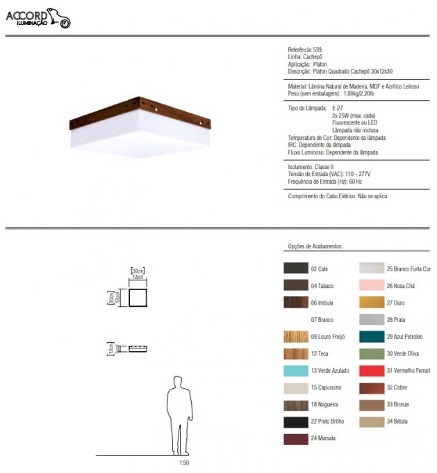Plafon Accord Cachepot Madeira e Acrílico 2L E27 300x300x120mm 539