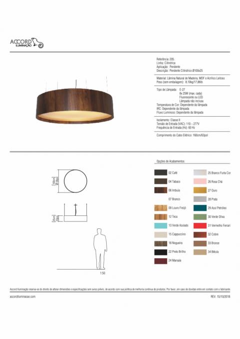 Pendente Accord Cilíndrico em Madeira 8L E27 Ø1000x250mm 205