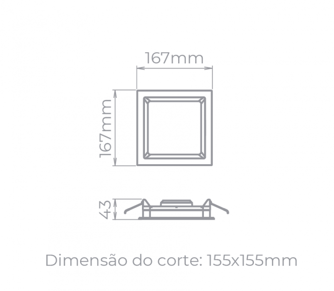 Painel Embutir Stella Deep Branco Recuado 12 Watts 4000K 167x167mm STH8902BR/40
