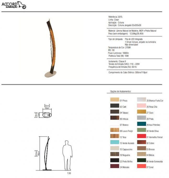 Coluna Accord Jangada 12 watts 2700K Bivolt 530x300x2040mm 3015