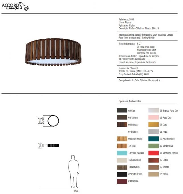 Plafon Accord Cilíndrico Ripado 3L E27 Ø600x150mm 5034