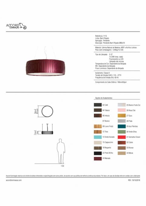 Pendente Accord Barril Ripado 7L E27 Ø800x190mm 1113