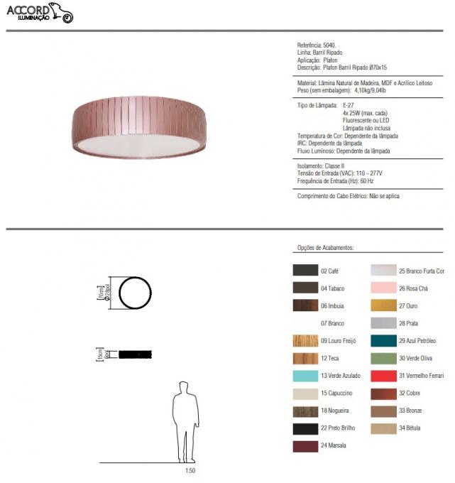 Plafon Accord Barril Ripado 4L E27 Ø700x150mm 5040