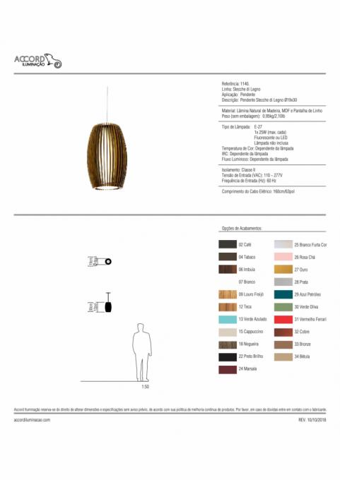 Pendente Accord Stecche Di Legno 1L E27 Ø200x300mm 1140