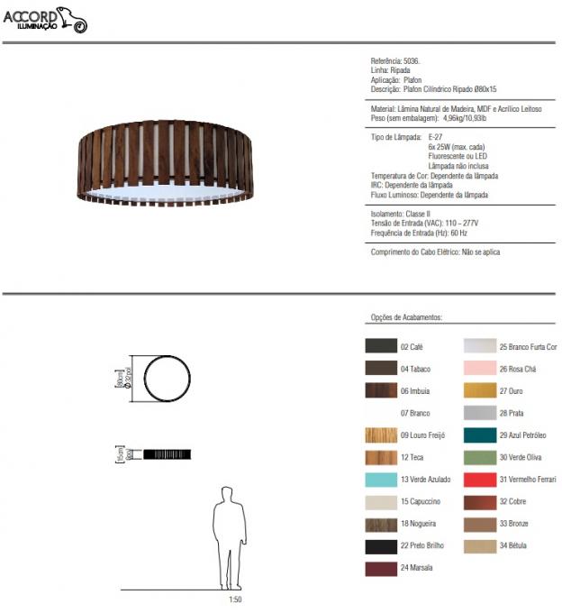 Plafon Accord Cilíndrico Ripado 6L E27 Ø800x150mm 5036