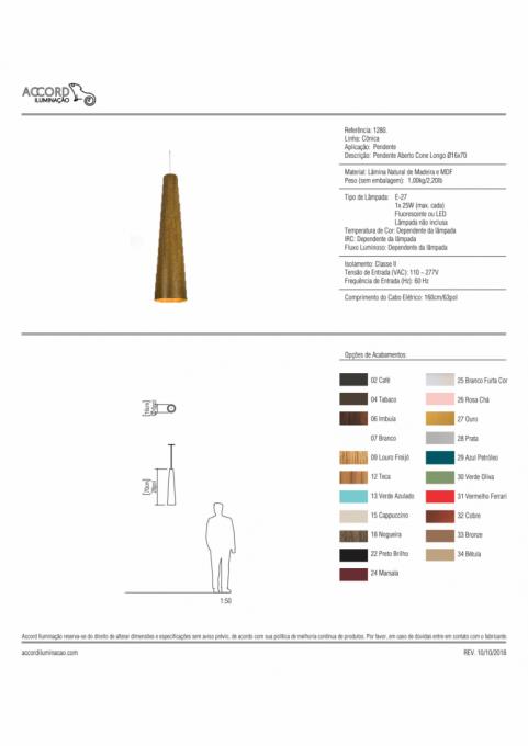 Pendente Accord Cone Longo Cortado 1L E27 Ø150x700mm 1280