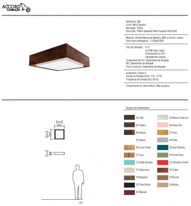 Plafon Accord Meio Squadro 4L E27 500x500x120mm 586
