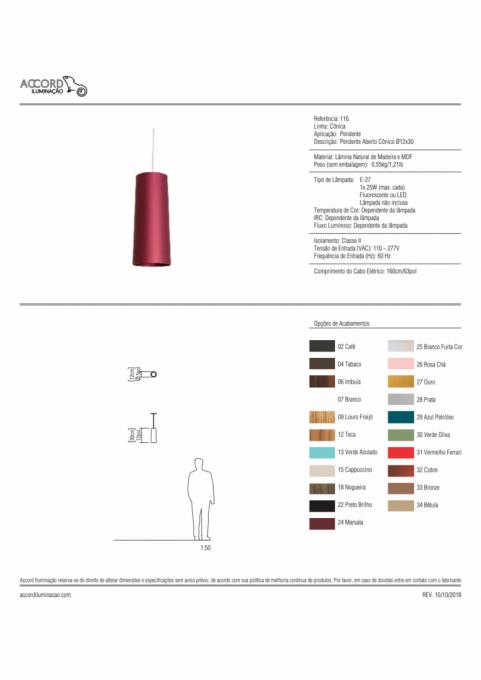 Pendente Accord Aberto Cônico Longo 1L E27 Ø120x300mm 116