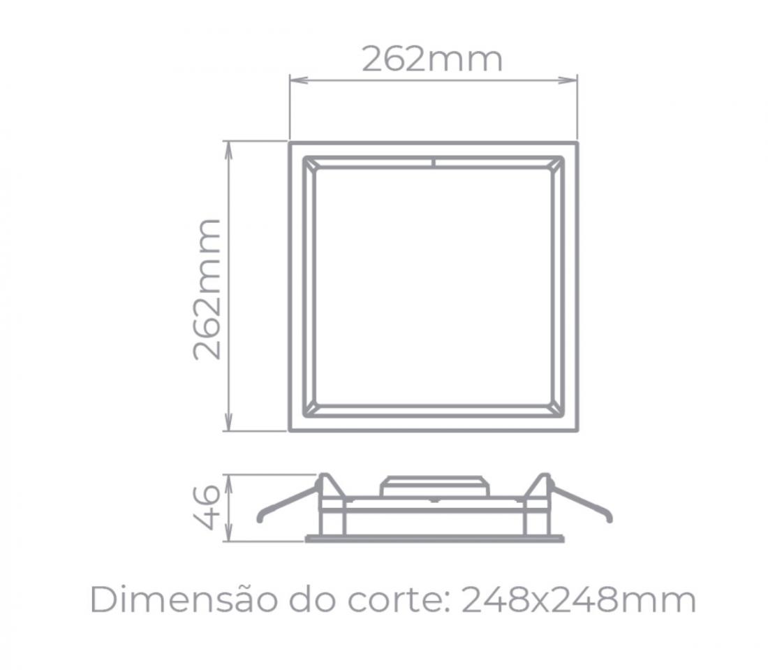 Painel Embutir Stella Deep Preto Recuado 22 Watts 3000K 262x262mm STH8904PTO/30