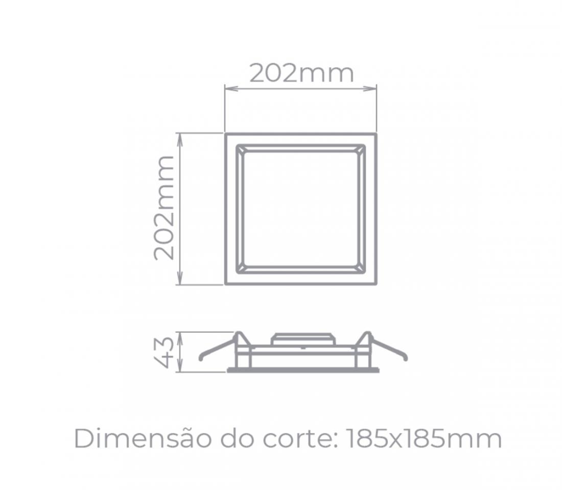 Painel Embutir Stella Deep Preto Recuado 17 Watts 3000K 202x202mm STH8903PTO/30