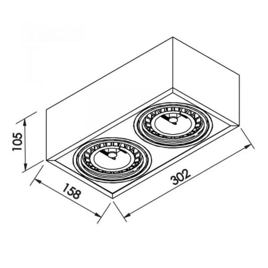 Plafon Sobrepor Newline Box Facho Direcional 2L AR111 GU10 158x302x105mm IN41152