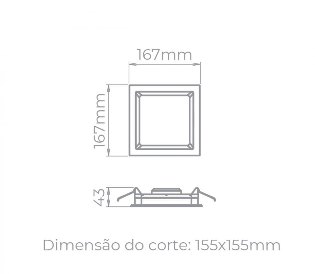 Painel Embutir Stella Deep Preto Recuado 12 Watts 3000K 167x167mm STH8902PTO/30