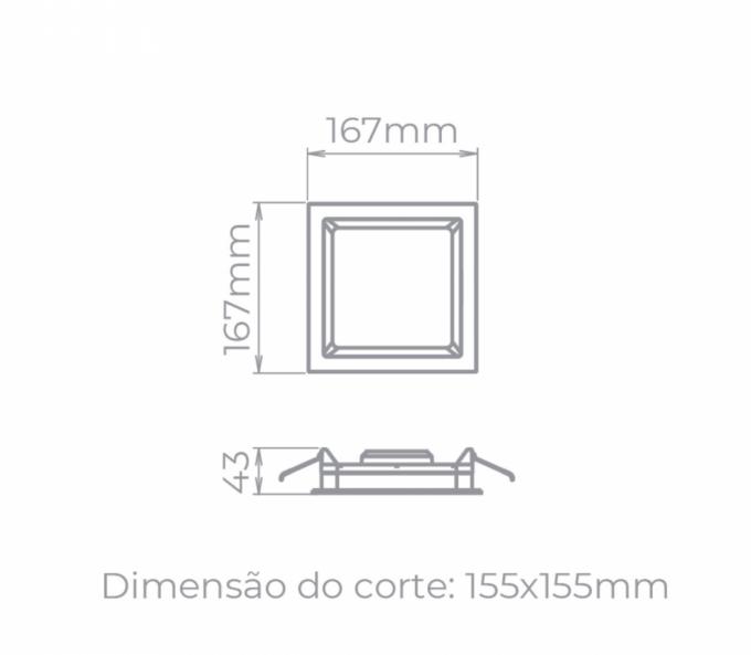 Painel Embutir Stella Deep Preto Recuado 12 Watts 4000K 167x167mm STH8902PTO/40