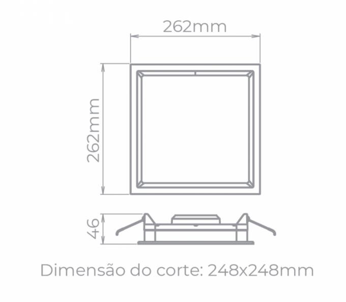 Painel Embutir Stella Deep Preto Recuado 22 Watts 4000K 262x262mm STH8904PTO/40