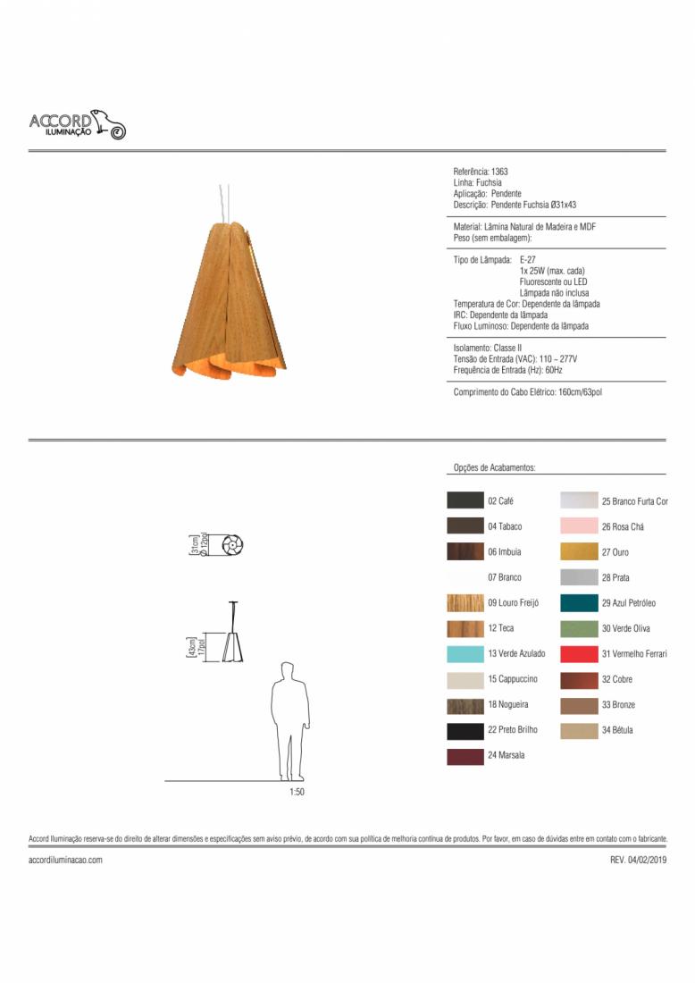 Pendente Accord Cônico Fuchsia 1L E27 Ø310x430mm 1363