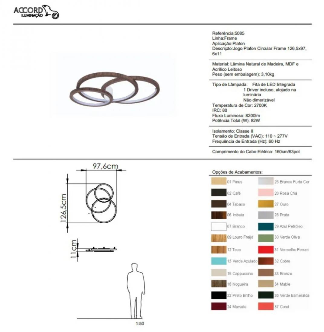 Jogo Plafon/Arandela Accord Circular Frame 94 watts 2700K Bivolt 130x980x110mm 5085LED