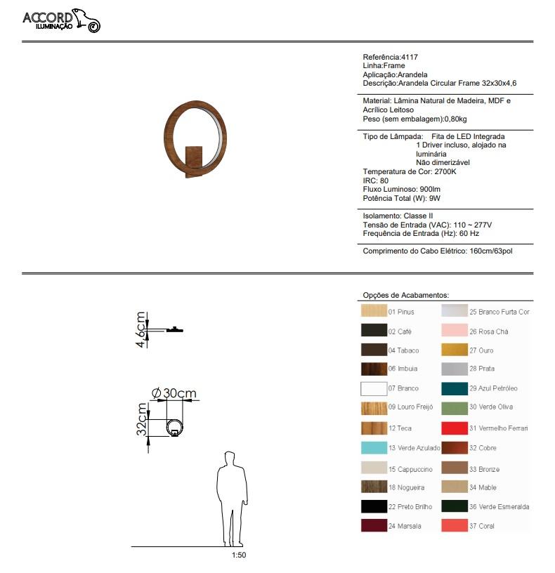 Arandela Accord Frame Circular 10 watts 2700K Bivolt Ø320x25mm 4117