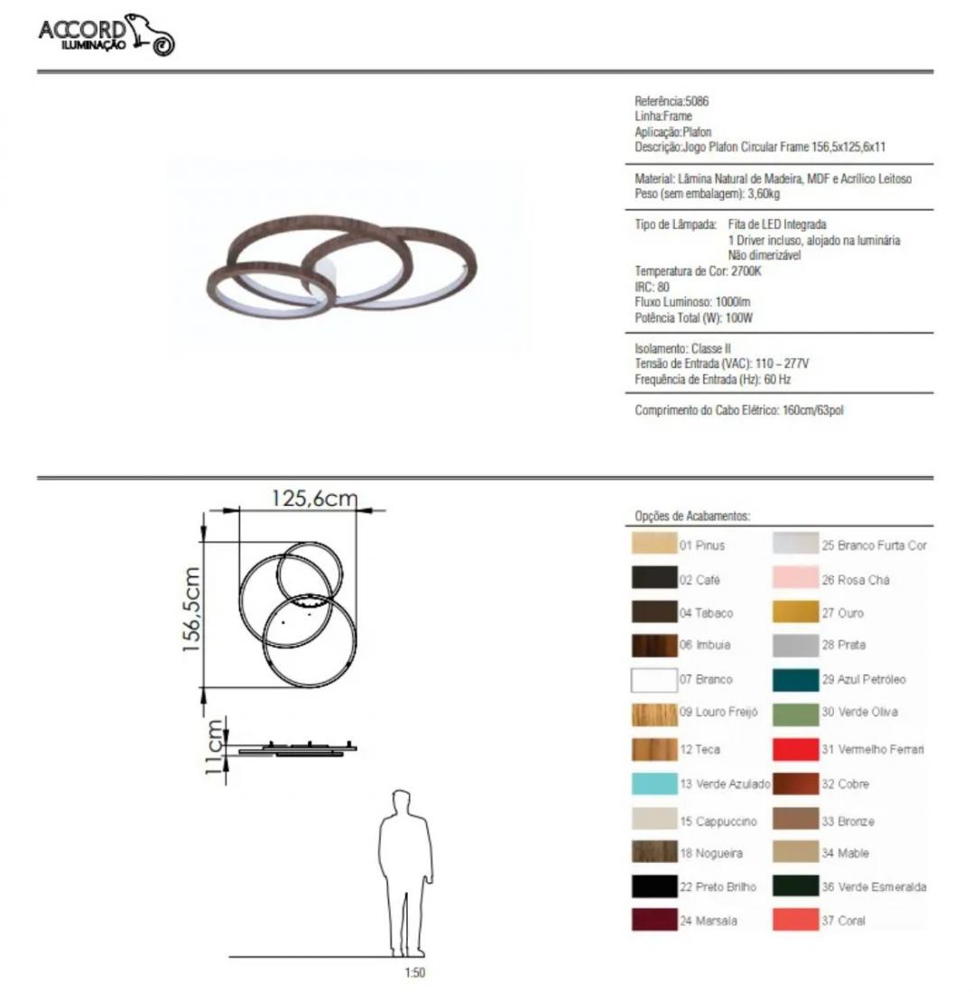 Jogo Plafon/Arandela Accord Circular Frame 115 watts 2700K Bivolt 1550x1250x110mm 5086LED