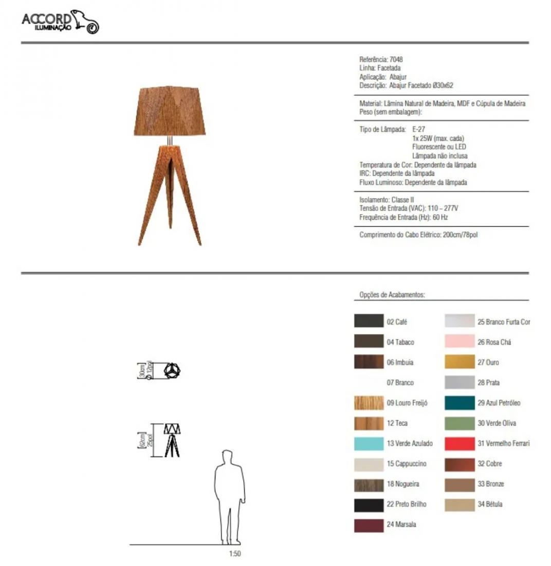Abajur Accord Facetado 1L E27 Ø300x620mm 7048