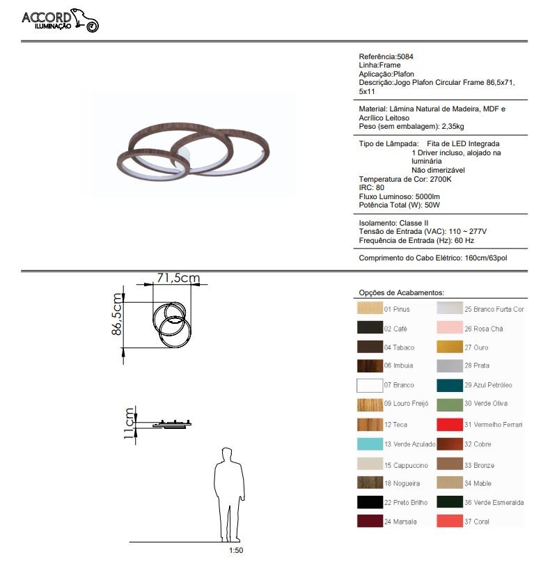 Jogo Plafon/Arandela Accord Circular Frame 58 watts 2700K Bivolt 860x700x110mm 5084LED