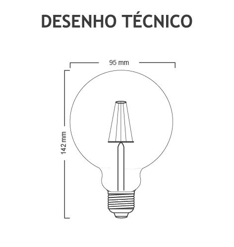 Lâmpada LED Mundial Defletora Preta G95 E27 4,5 watts 2400K ML-0230