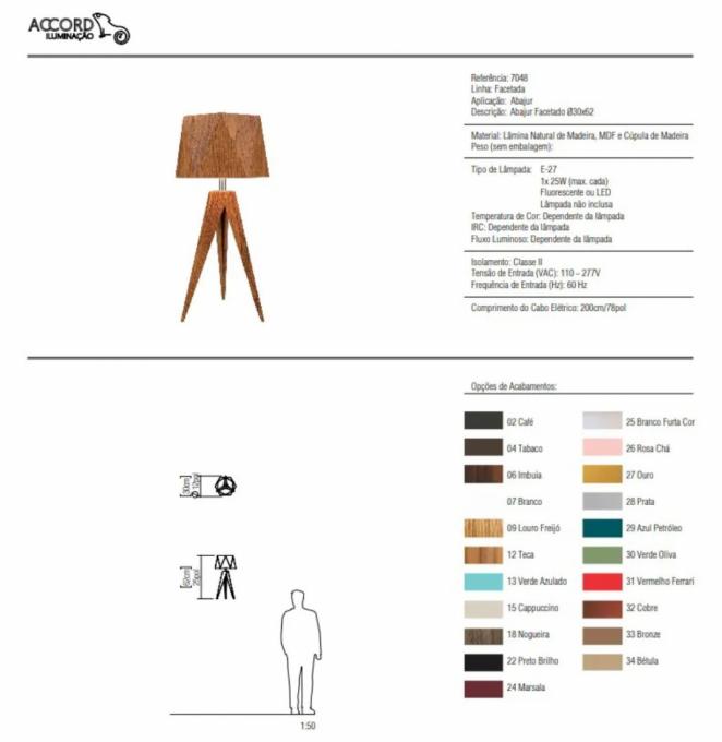 Abajur Accord Facetado 1L E27 Ø300x620mm 7048