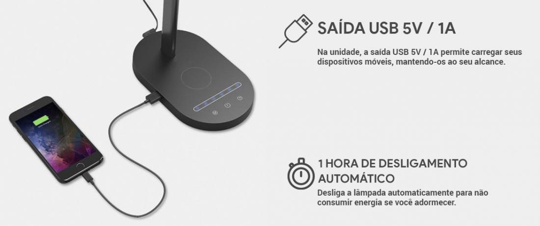 Luminária de Mesa Opus Hashi 20W Multicolor Dimerizável 118x455x425mm Grafite OPS 38674