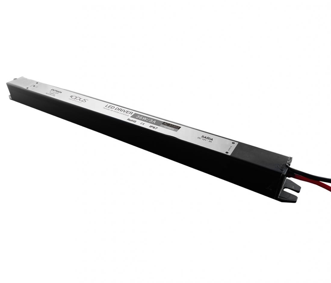 Fonte 12V Slim Opus 36 Watts 3A IP67 Blindada 270x20x20mm OPS 31002