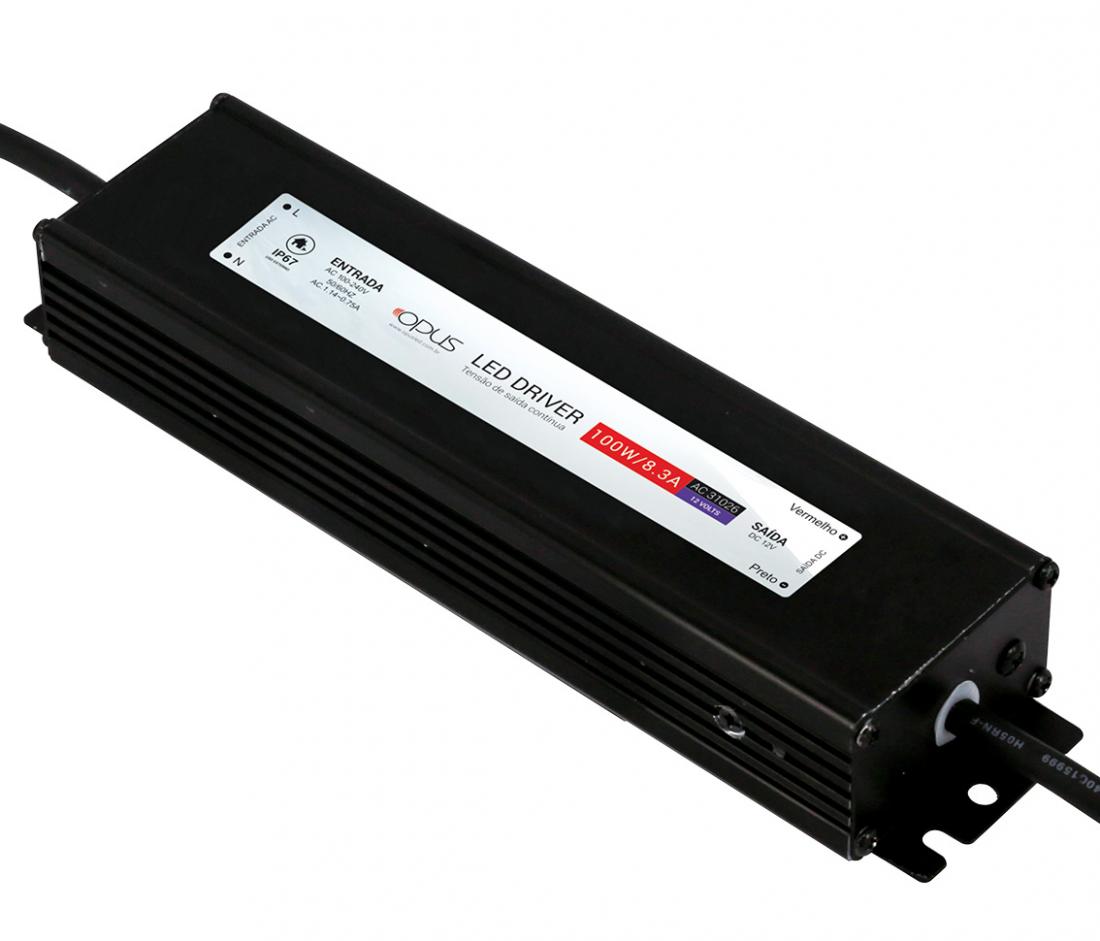 Fonte 12V Opus 100 Watts 8A IP67 Blindada 225x52x21mm OPS 31026