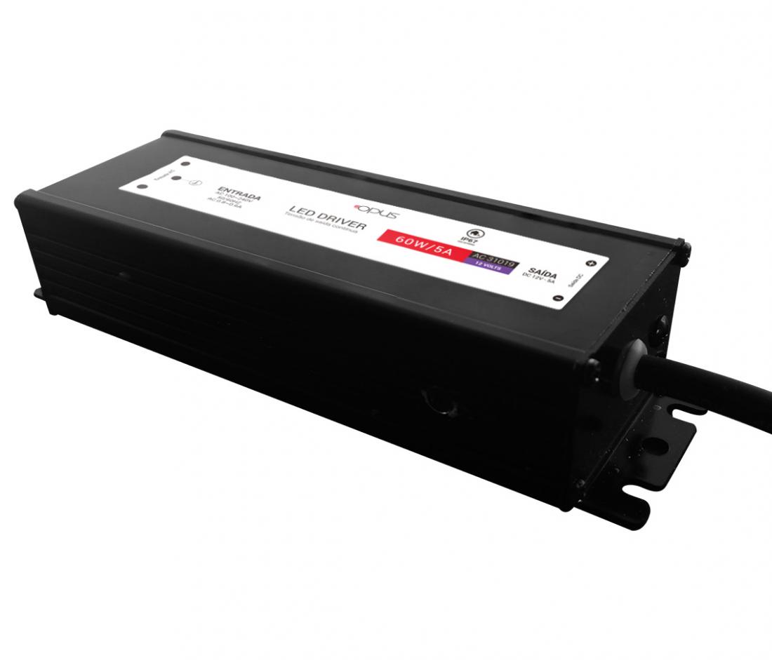 Fonte 12V Opus 60 Watts 5A IP67 Blindada 132x45x20mm OPS 31019