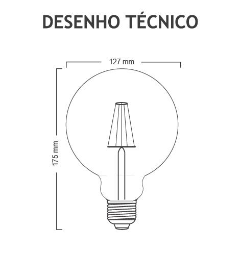Lâmpada LED Mundial G125 Filamento Vintage E27 2 watts 2400K 280° Bivolt ML-0127