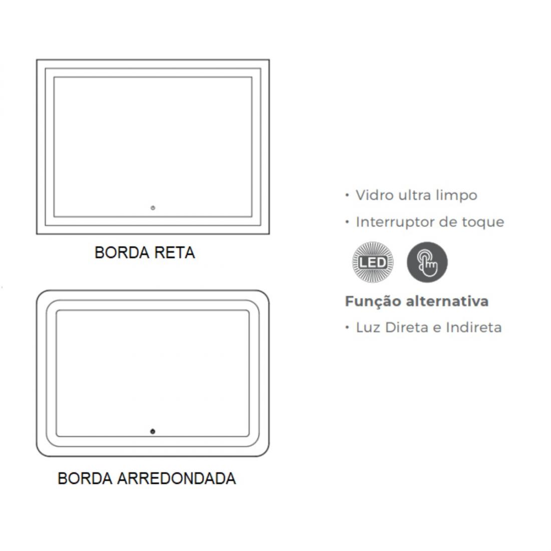 Espelho DNA Lustres Retangular Touch Narcissus 82 watts 4000K com Desembaçador 800x600mm