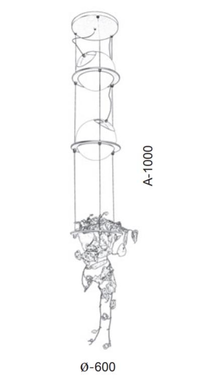 Pendente Old Artisan com Suporte para Planta 2L E27 Ø300x1000mm Globo Ø250mm PD-5432 
