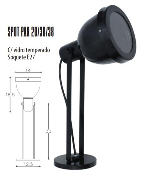 Spot DM LUMI PAR20/30/38 Alumínio Com Vidro 1L E27 Ø140x300mm 238/30