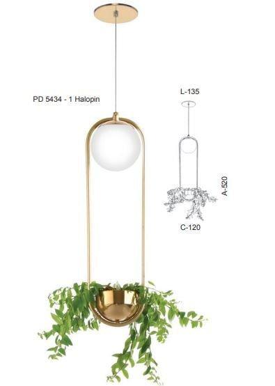 Pendente Old Artisan com Suporte para Planta 1L G9 520mm Globo Ø120mm PD-5434 