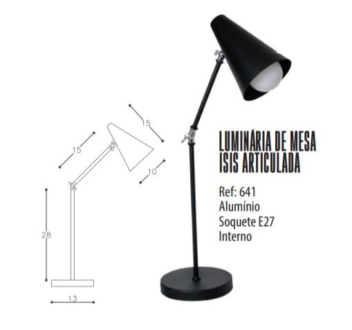 Luminária de Mesa DM LUMI Articulada Isis Alumínio 1L E27 Ø430mm 641