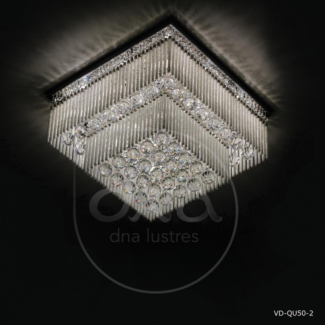 Plafon DNA Lustre Xangai Cristais Transparentes 2 Andares 12L G9 500x500x300mm