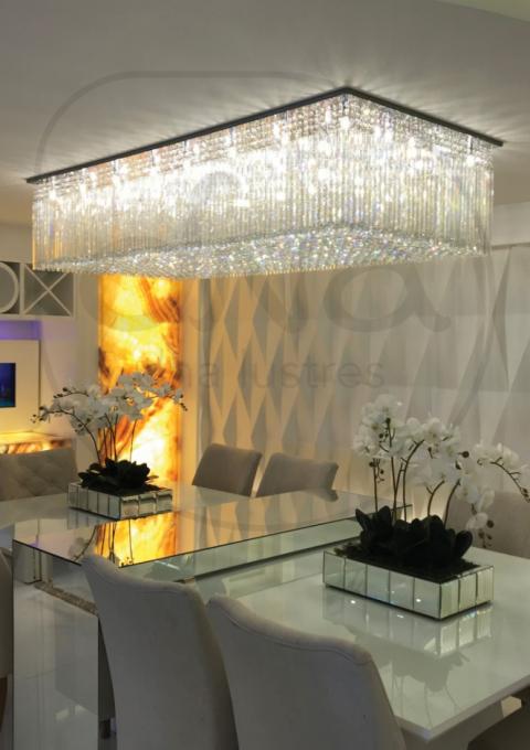 Plafon DNA Lustres Passarela Cristais Tubos e Bolas Transparentes 18L G9 1200x600x400mm
