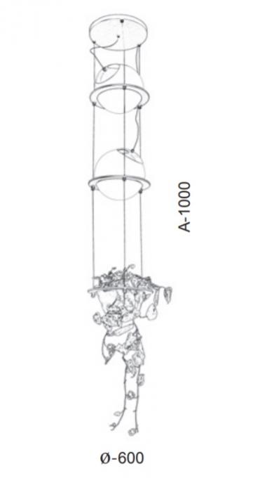 Pendente Old Artisan com Suporte para Planta 2L E27 Ø300x1000mm Globo Ø250mm PD-5432 