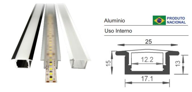Perfil Embutido Sob Medida MK Iluminação 25x15mm (Somente Perfil) ALP03